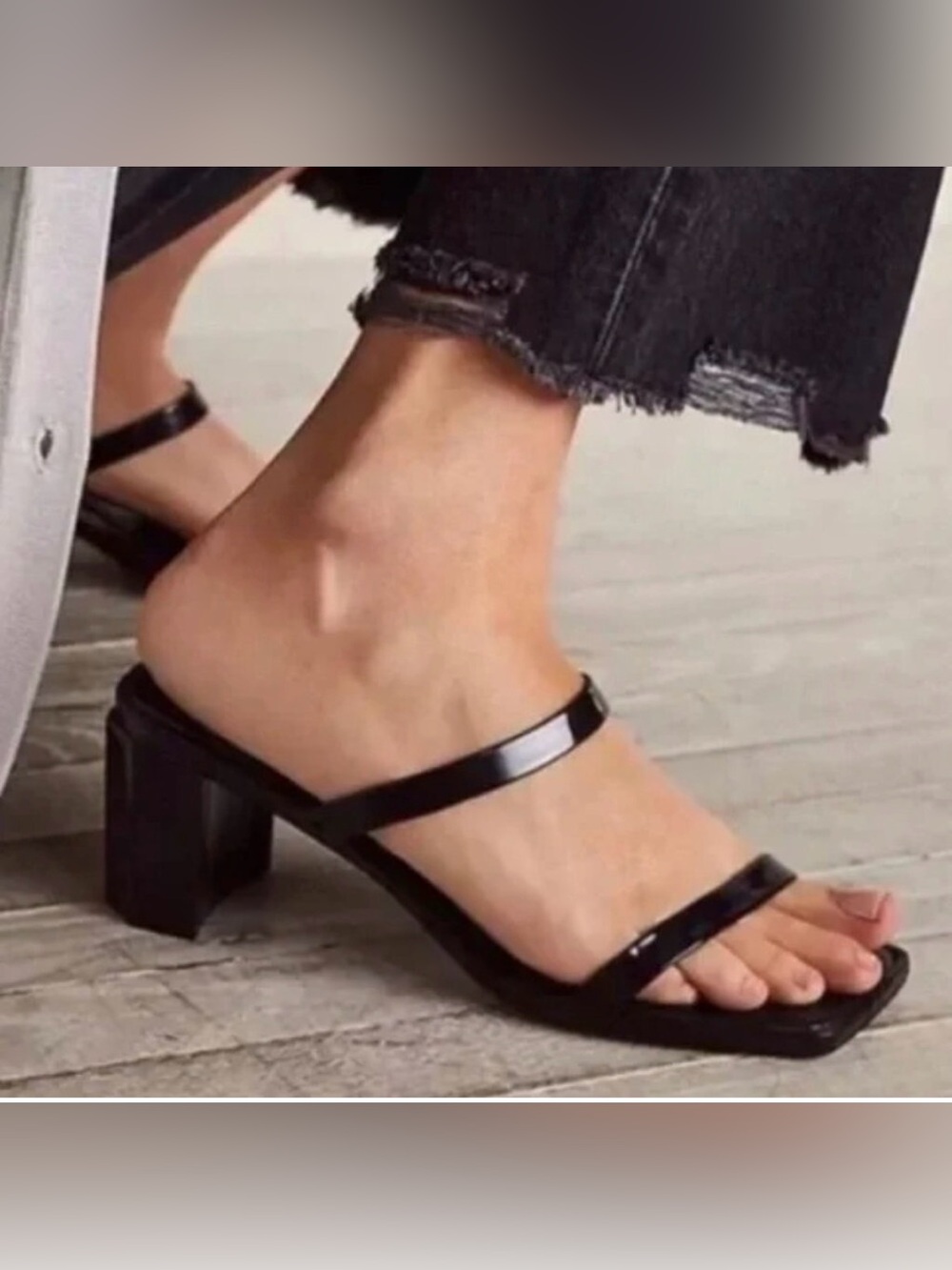 Jeffrey Campbell Black Jelly Patent Double-Strap Block Heel Sandals